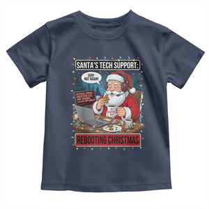 Funny Santa Tech Support Christmas Toddler T Shirt Rebooting Christmas Geek Humor Gift TS02 Navy Print Your Wear