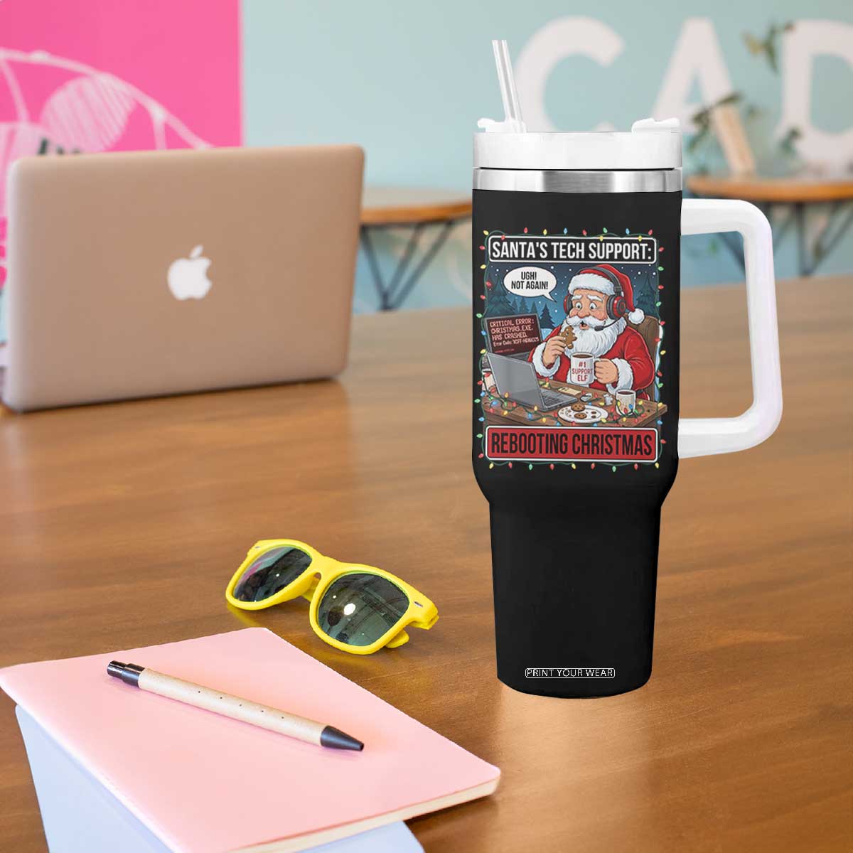 Funny Santa Tech Support Christmas Tumbler With Handle Rebooting Christmas Geek Humor Gift TS02 Print Your Wear