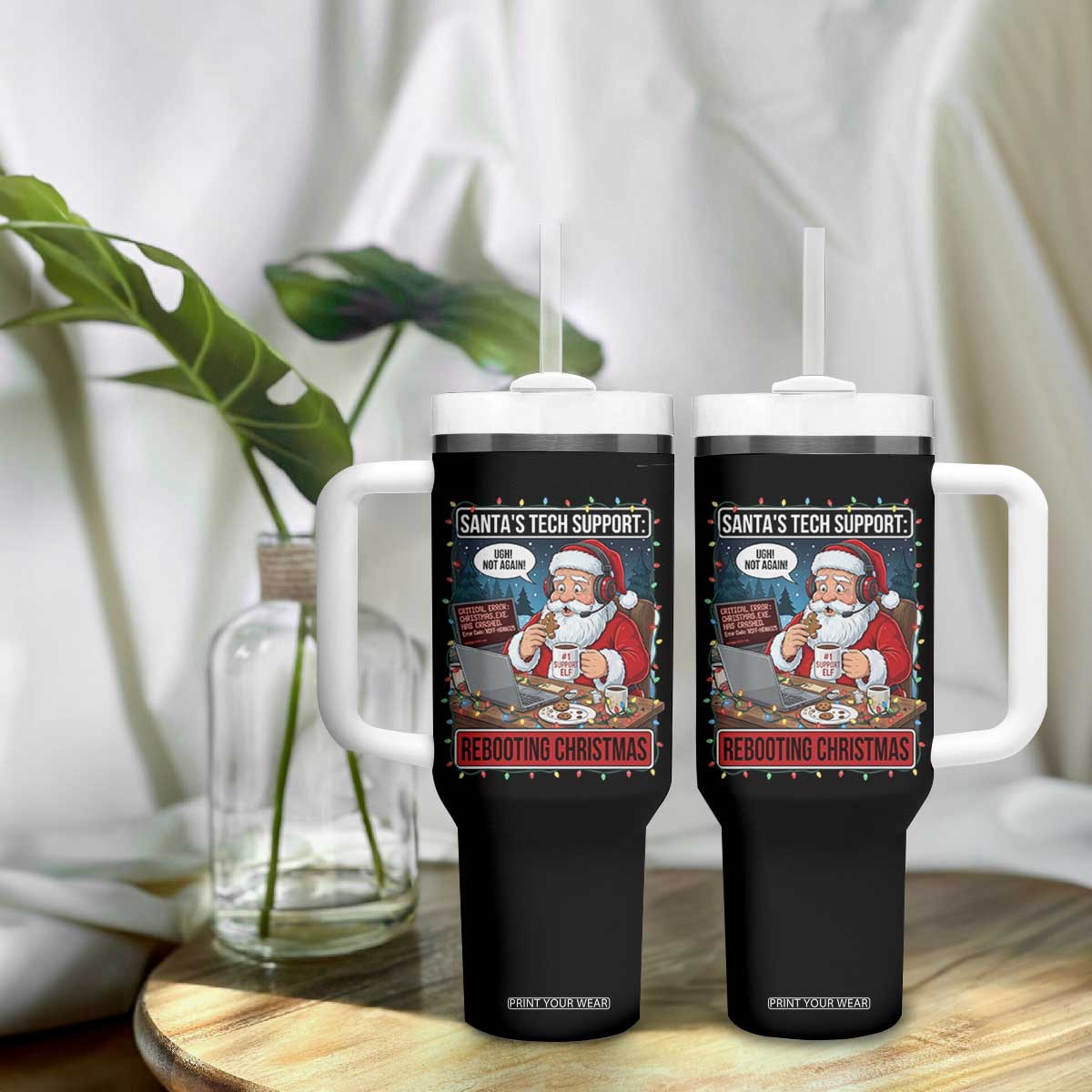 Funny Santa Tech Support Christmas Tumbler With Handle Rebooting Christmas Geek Humor Gift TS02 Print Your Wear