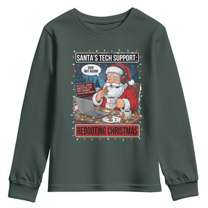 Funny Santa Tech Support Christmas Youth Sweatshirt Rebooting Christmas Geek Humor Gift TS02 Dark Forest Green Print Your Wear