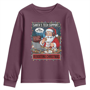 Funny Santa Tech Support Christmas Youth Sweatshirt Rebooting Christmas Geek Humor Gift TS02 Maroon Print Your Wear