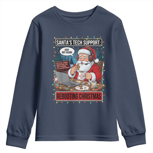 Funny Santa Tech Support Christmas Youth Sweatshirt Rebooting Christmas Geek Humor Gift TS02 Navy Print Your Wear