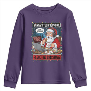 Funny Santa Tech Support Christmas Youth Sweatshirt Rebooting Christmas Geek Humor Gift TS02 Purple Print Your Wear