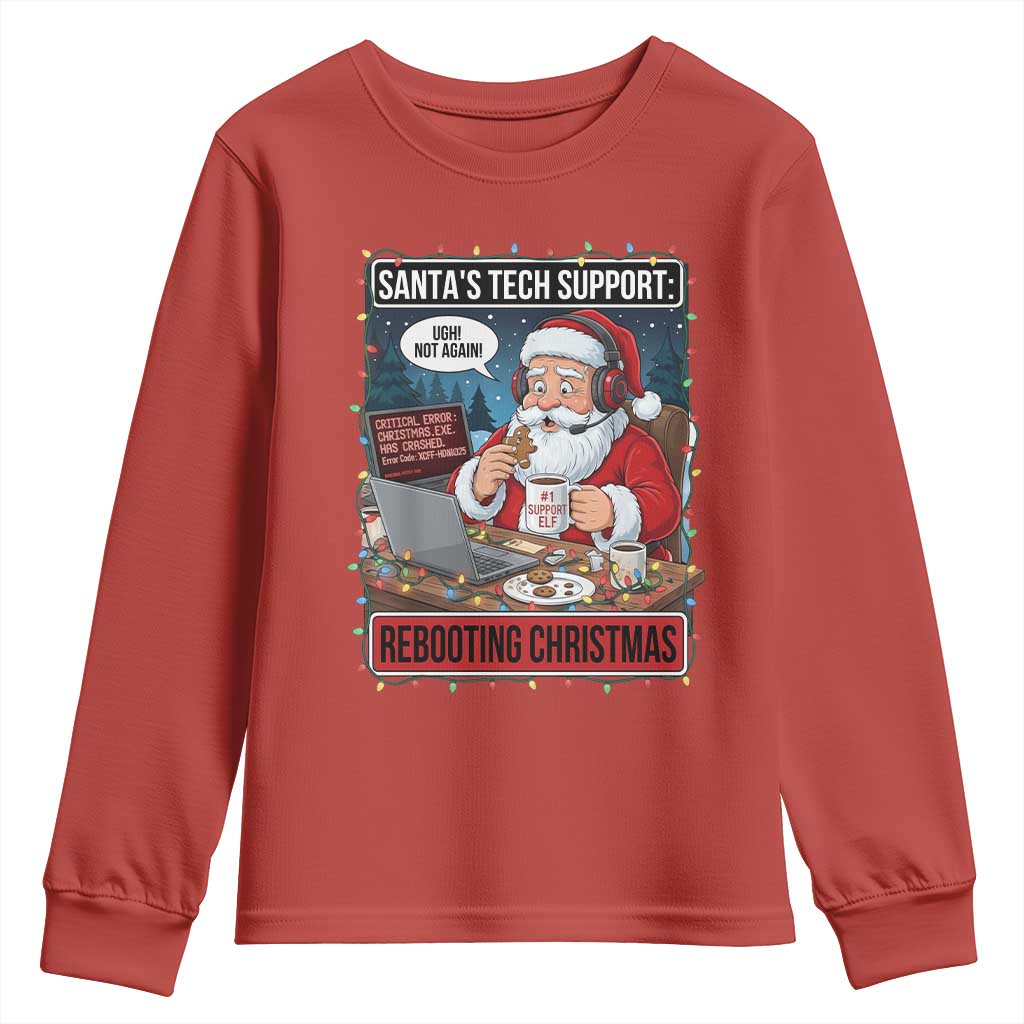 Funny Santa Tech Support Christmas Youth Sweatshirt Rebooting Christmas Geek Humor Gift TS02 Red Print Your Wear