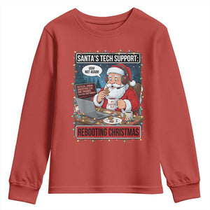 Funny Santa Tech Support Christmas Youth Sweatshirt Rebooting Christmas Geek Humor Gift TS02 Red Print Your Wear