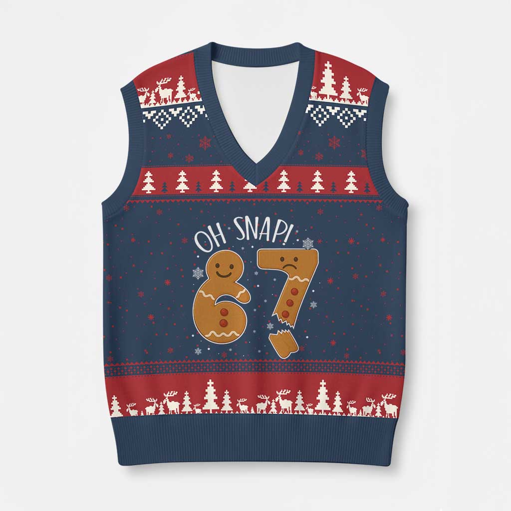Oh Snap 67 Gingerbread Meme V-Neck Knit Sweater Vest Broken Cookie Six Seven Holiday Gag Xmas Vibes TS02 Navy Red Print Your Wear