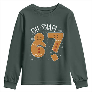 Oh Snap 67 Gingerbread Meme Youth Sweatshirt Broken Cookie Six Seven Holiday Gag Christmas Vibes TS02 Dark Forest Green Print Your Wear