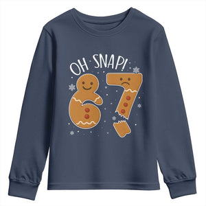 Oh Snap 67 Gingerbread Meme Youth Sweatshirt Broken Cookie Six Seven Holiday Gag Christmas Vibes TS02 Navy Print Your Wear