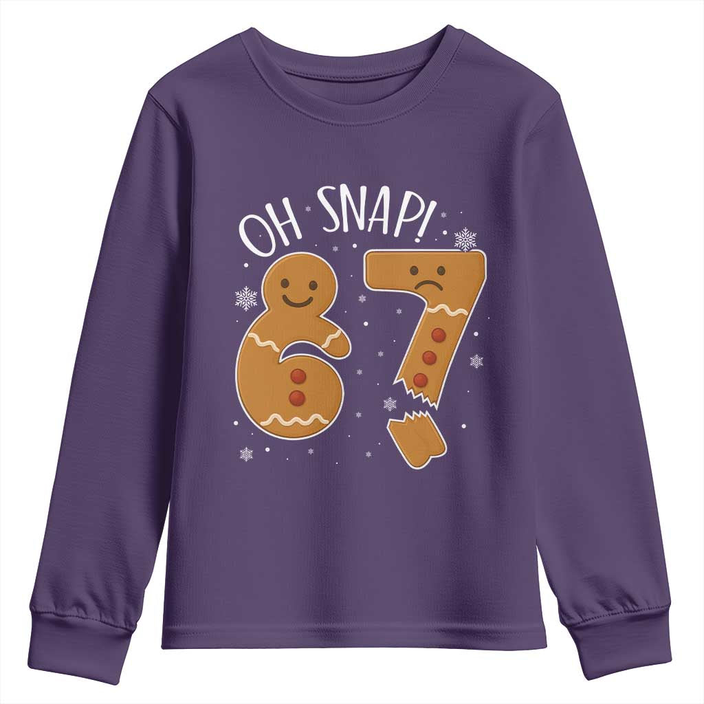 Oh Snap 67 Gingerbread Meme Youth Sweatshirt Broken Cookie Six Seven Holiday Gag Christmas Vibes TS02 Purple Print Your Wear