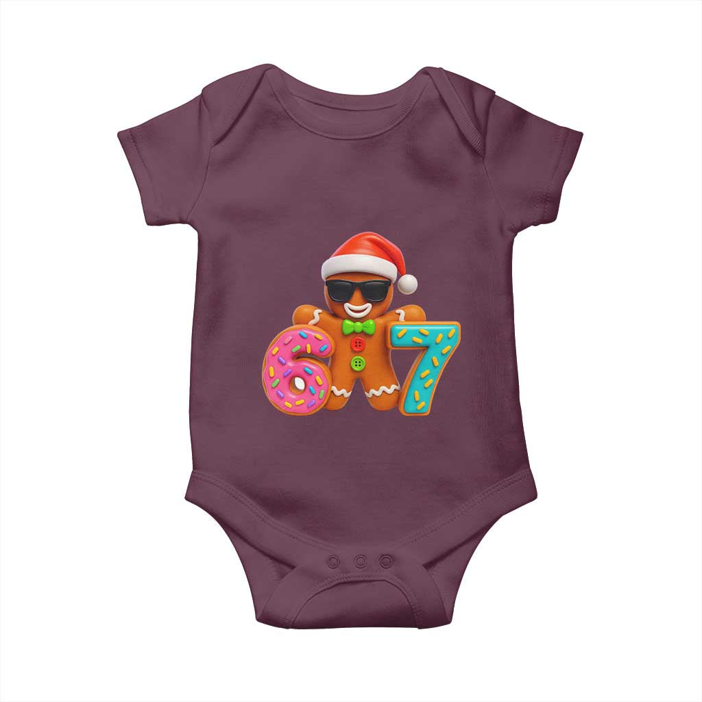 Funny 67 Meme Gingerbread Donut Baby Onesie Cool Christmas Cookie Six Seven Santa Hat Sprinkles TS02 Maroon Print Your Wear