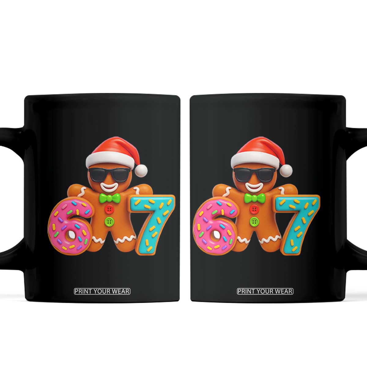 Funny 67 Meme Gingerbread Donut Coffee Mug Cool Christmas Cookie Six Seven Santa Hat Sprinkles TS02 Black Print Your Wear