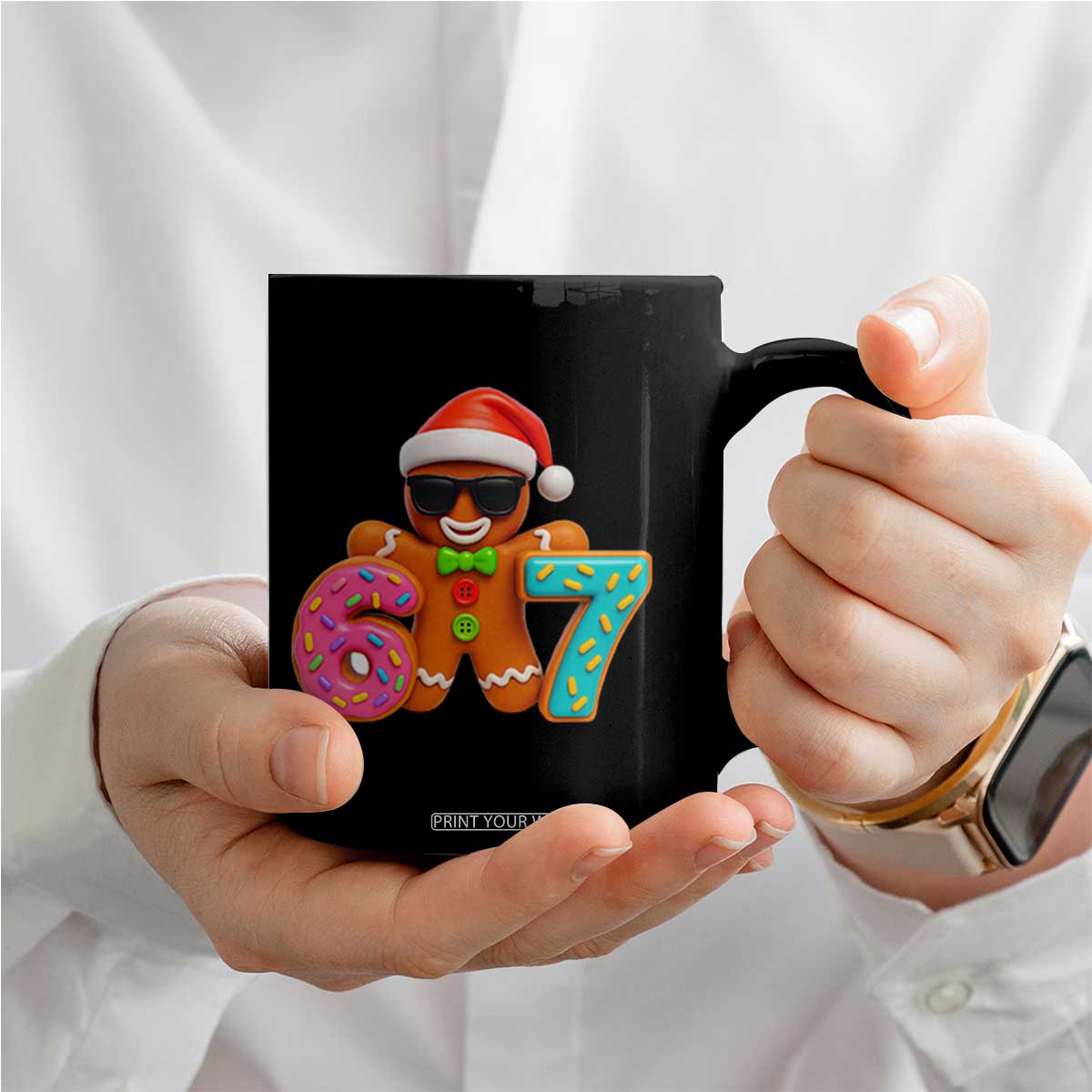Funny 67 Meme Gingerbread Donut Coffee Mug Cool Christmas Cookie Six Seven Santa Hat Sprinkles TS02 Print Your Wear