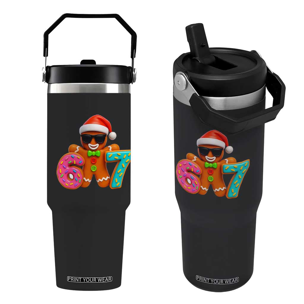 Funny 67 Meme Gingerbread Donut Flip Straw Tumbler Cool Christmas Cookie Six Seven Santa Hat Sprinkles TS02 One Size: 30 oz Black Print Your Wear