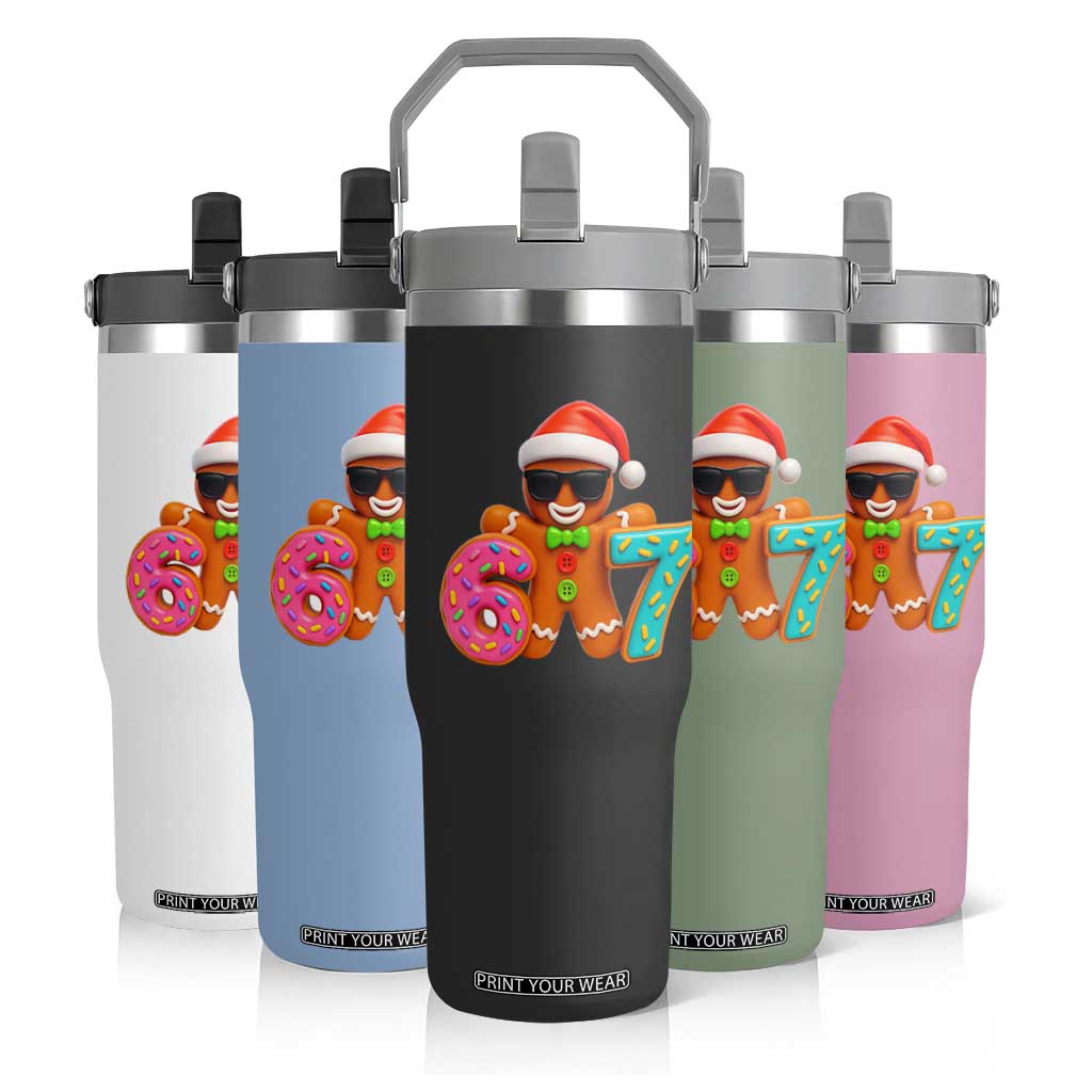 Funny 67 Meme Gingerbread Donut Flip Straw Tumbler Cool Christmas Cookie Six Seven Santa Hat Sprinkles TS02 Print Your Wear