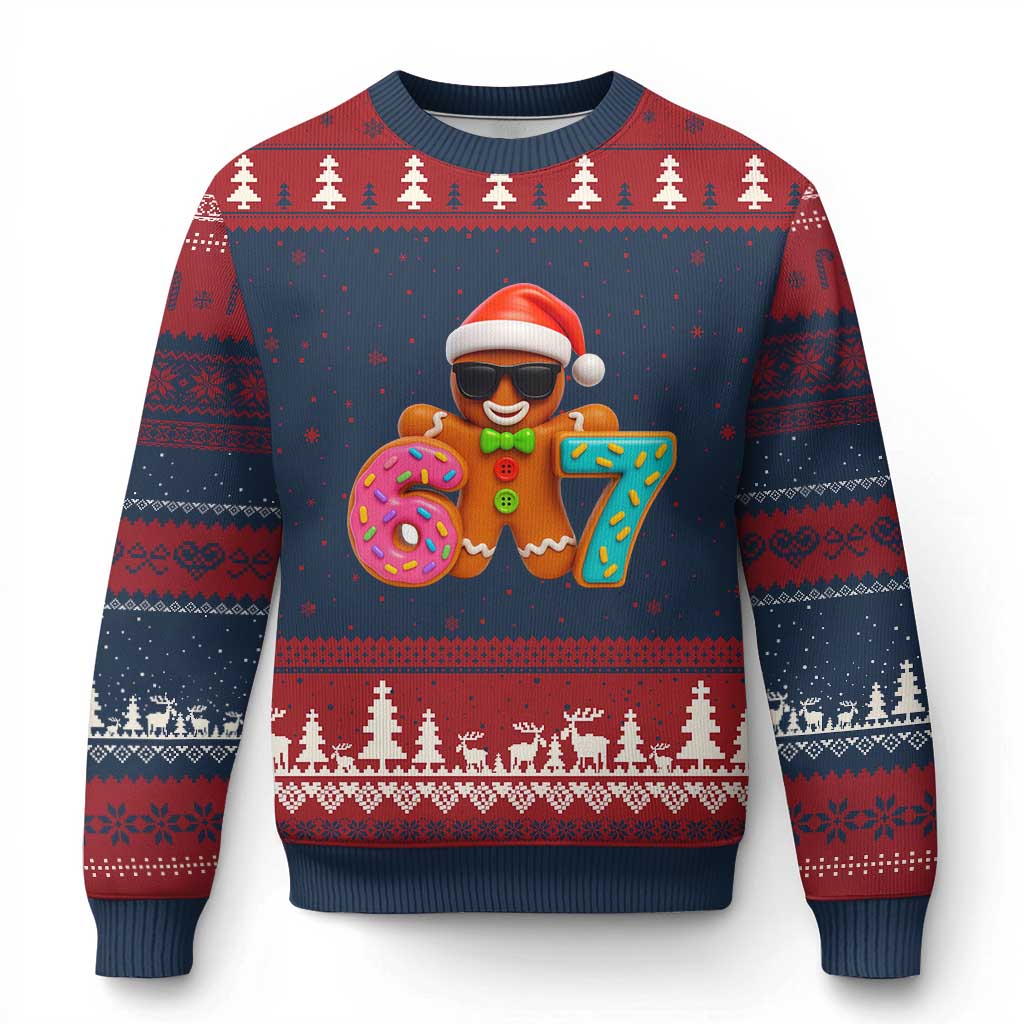 Funny 67 Meme Gingerbread Donut Ugly Christmas Sweater Cool Xmas Cookie Six Seven Santa Hat Sprinkles TS02 Navy Red Print Your Wear