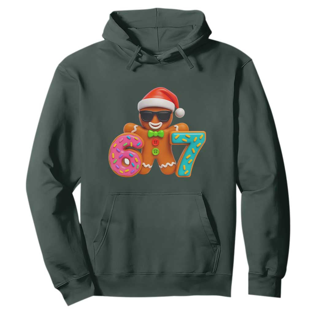 Funny 67 Meme Gingerbread Donut Hoodie Cool Christmas Cookie Six Seven Santa Hat Sprinkles TS02 Dark Forest Green Print Your Wear