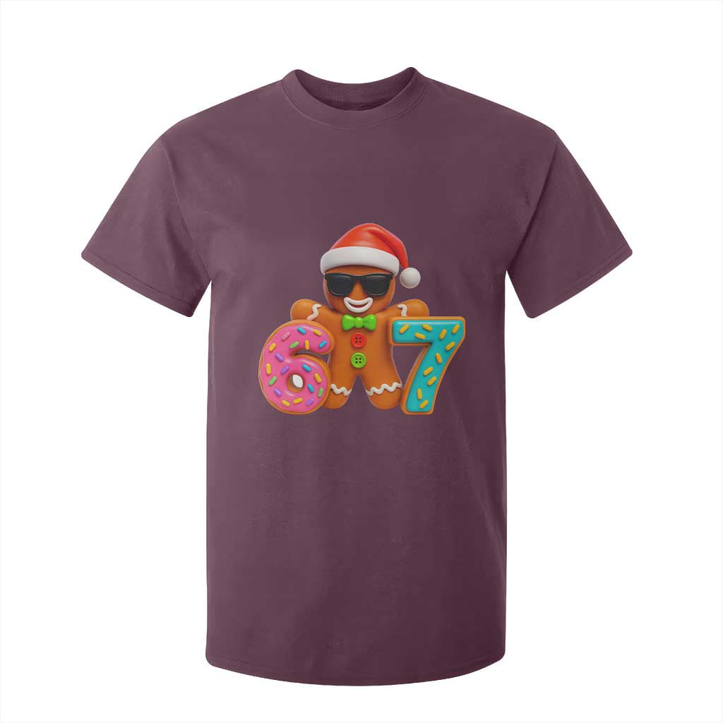 Funny 67 Meme Gingerbread Donut T Shirt For Kid Cool Christmas Cookie Six Seven Santa Hat Sprinkles TS02 Maroon Print Your Wear