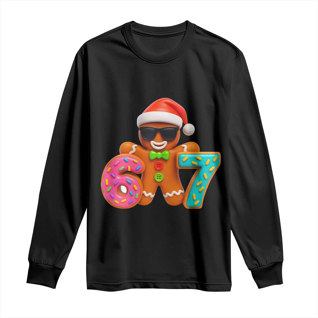 Funny 67 Meme Gingerbread Donut Long Sleeve Shirt Cool Christmas Cookie Six Seven Santa Hat Sprinkles TS02 Black Print Your Wear