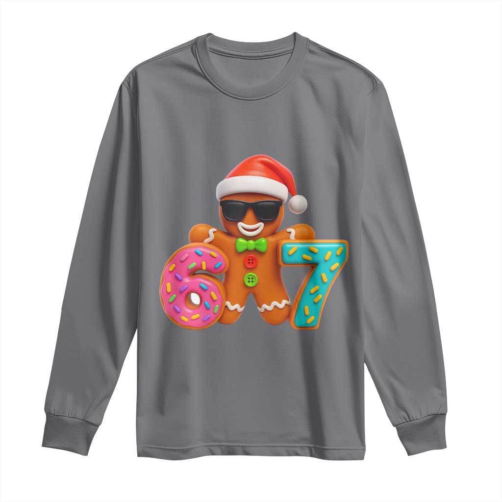 Funny 67 Meme Gingerbread Donut Long Sleeve Shirt Cool Christmas Cookie Six Seven Santa Hat Sprinkles TS02 Charcoal Print Your Wear