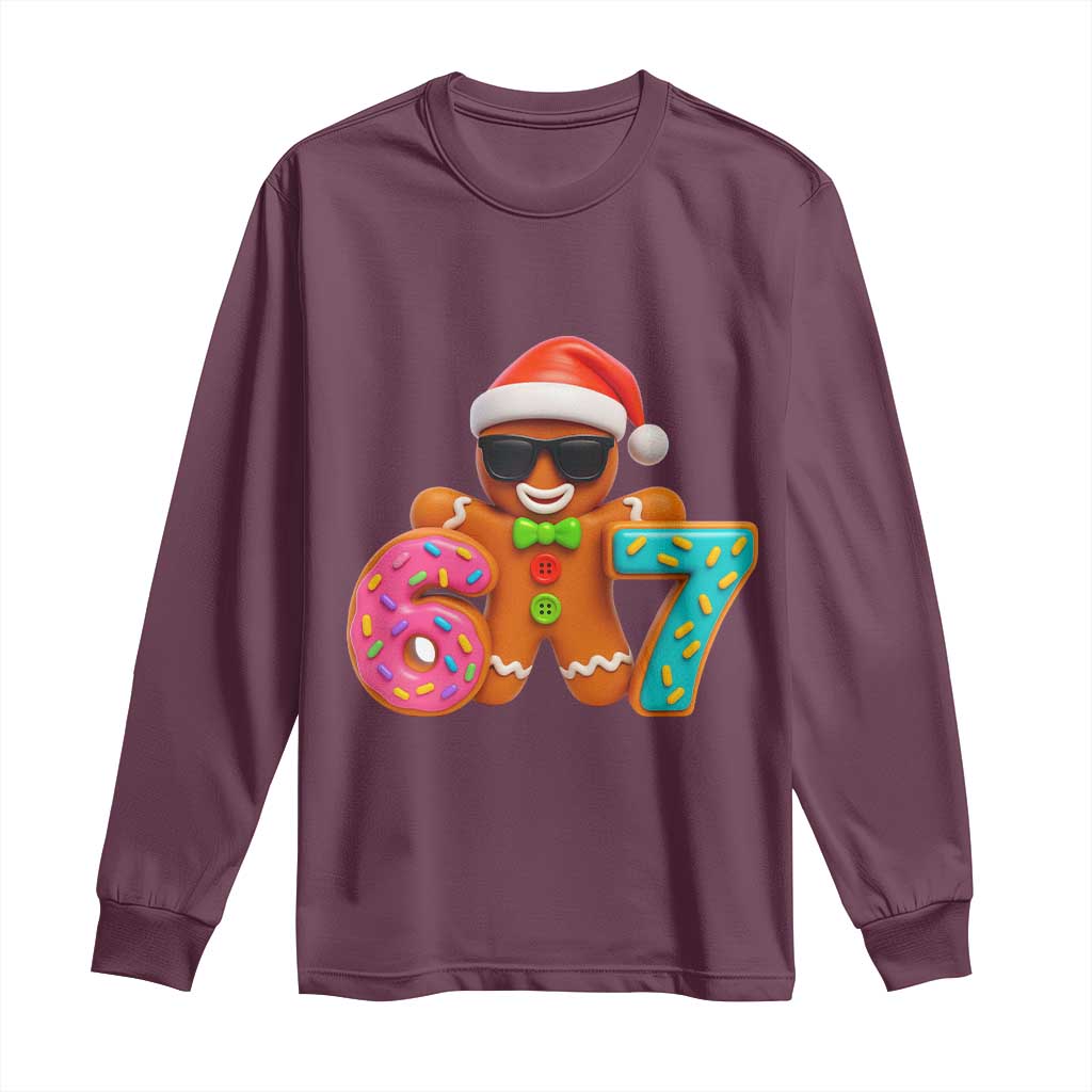 Funny 67 Meme Gingerbread Donut Long Sleeve Shirt Cool Christmas Cookie Six Seven Santa Hat Sprinkles TS02 Maroon Print Your Wear