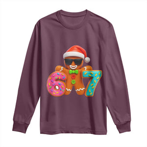 Funny 67 Meme Gingerbread Donut Long Sleeve Shirt Cool Christmas Cookie Six Seven Santa Hat Sprinkles TS02 Maroon Print Your Wear