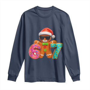 Funny 67 Meme Gingerbread Donut Long Sleeve Shirt Cool Christmas Cookie Six Seven Santa Hat Sprinkles TS02 Navy Print Your Wear