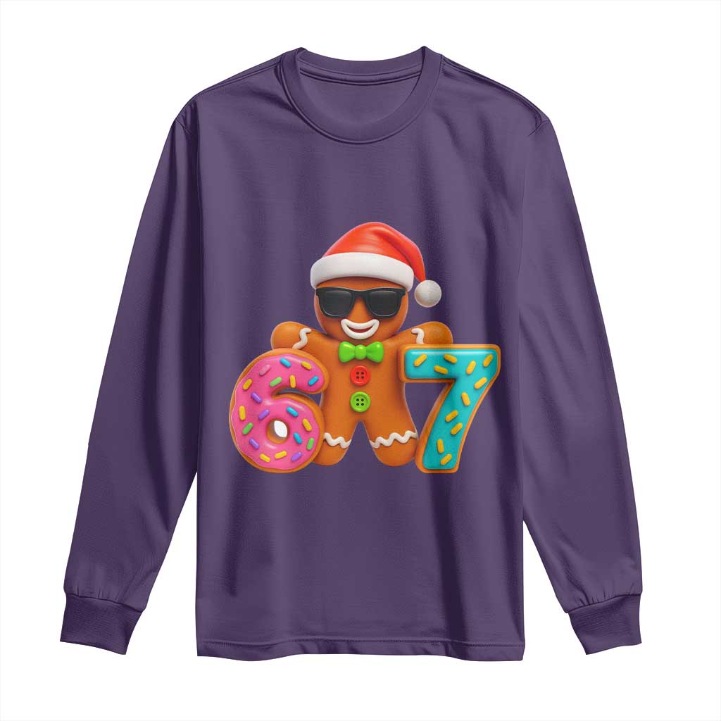 Funny 67 Meme Gingerbread Donut Long Sleeve Shirt Cool Christmas Cookie Six Seven Santa Hat Sprinkles TS02 Purple Print Your Wear