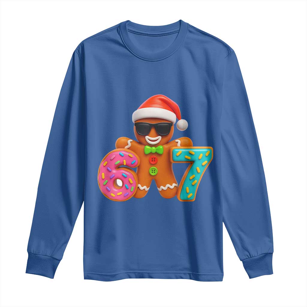 Funny 67 Meme Gingerbread Donut Long Sleeve Shirt Cool Christmas Cookie Six Seven Santa Hat Sprinkles TS02 Royal Blue Print Your Wear