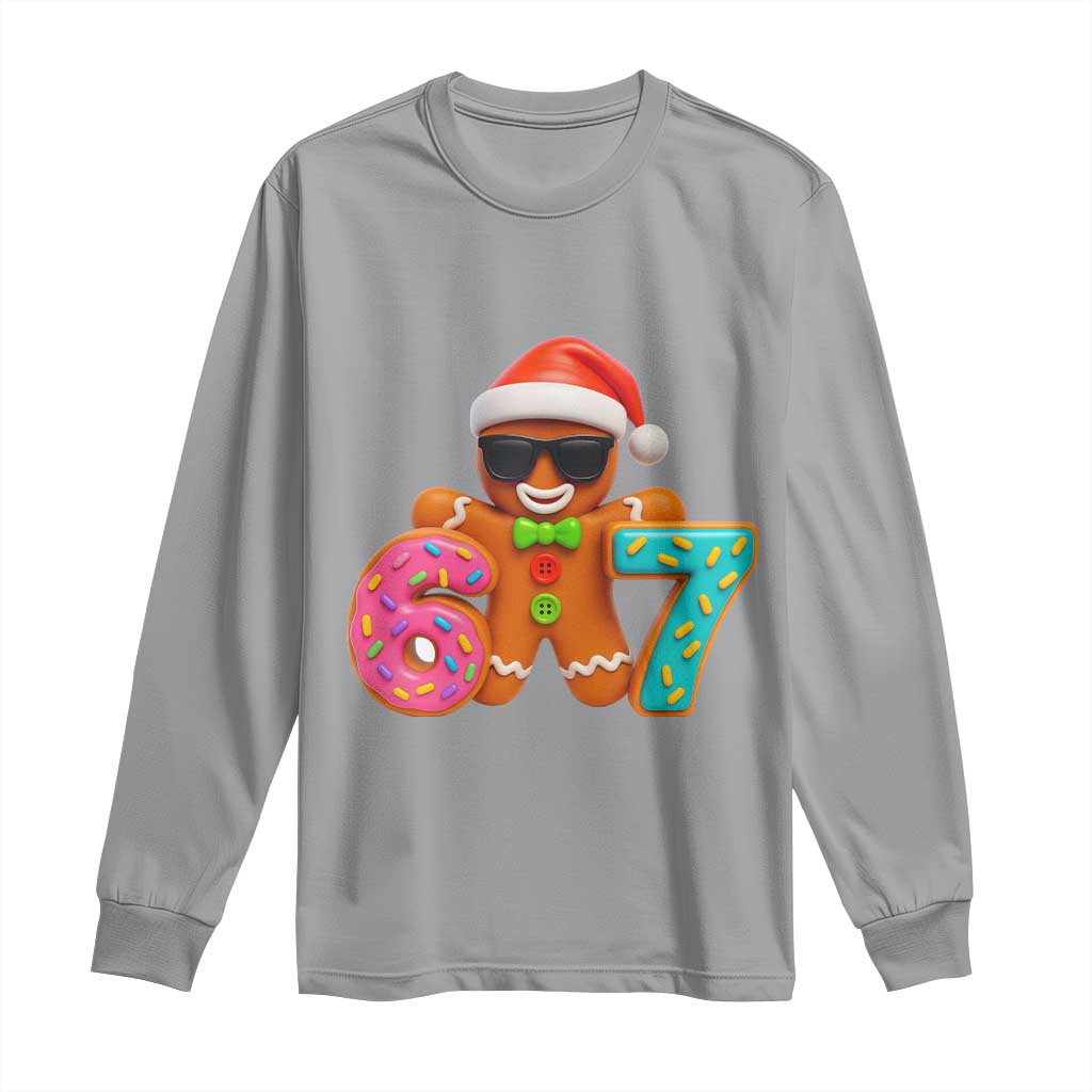 Funny 67 Meme Gingerbread Donut Long Sleeve Shirt Cool Christmas Cookie Six Seven Santa Hat Sprinkles TS02 Sport Gray Print Your Wear