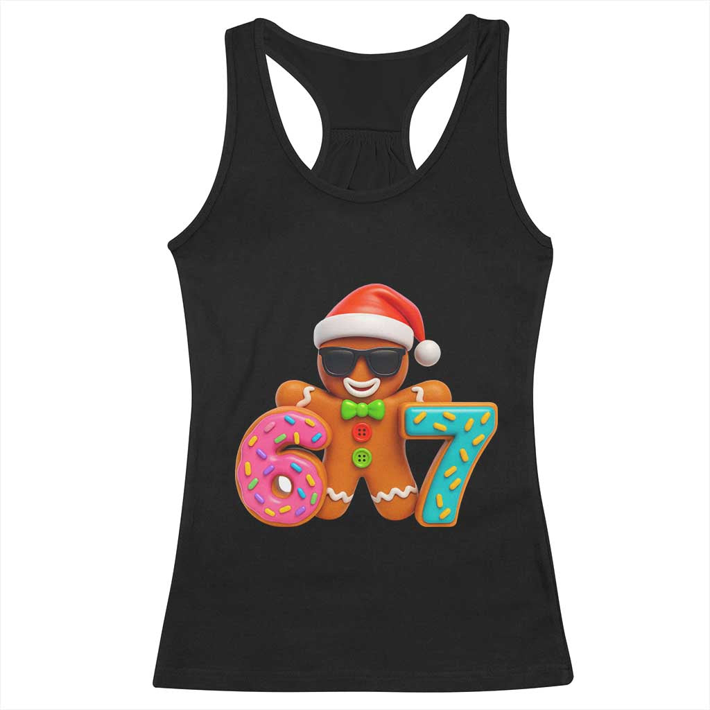 Funny 67 Meme Gingerbread Donut Racerback Tank Top Cool Christmas Cookie Six Seven Santa Hat Sprinkles TS02 Black Print Your Wear