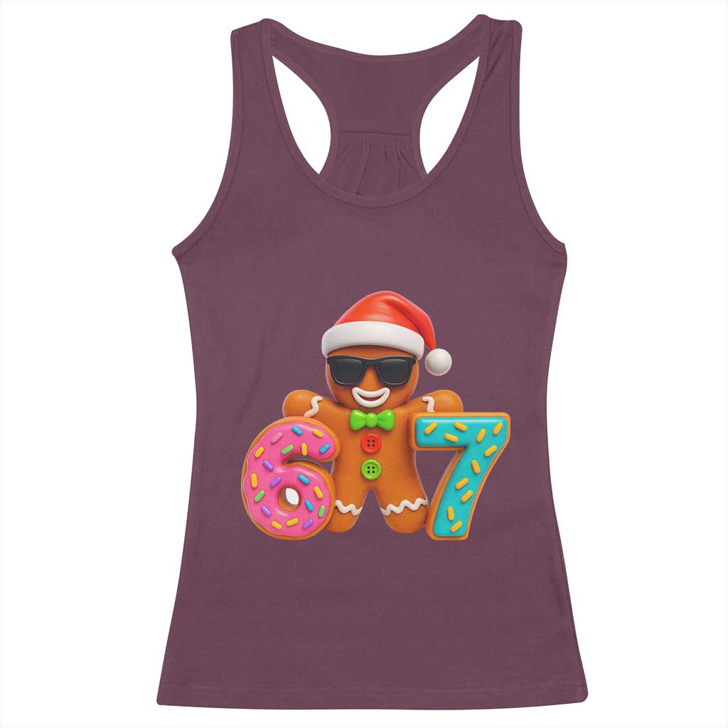 Funny 67 Meme Gingerbread Donut Racerback Tank Top Cool Christmas Cookie Six Seven Santa Hat Sprinkles TS02 Maroon Print Your Wear