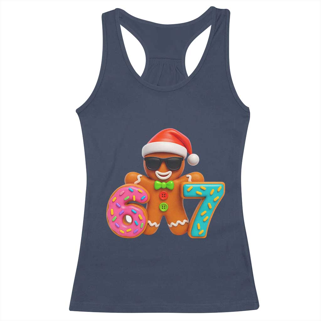 Funny 67 Meme Gingerbread Donut Racerback Tank Top Cool Christmas Cookie Six Seven Santa Hat Sprinkles TS02 Navy Print Your Wear
