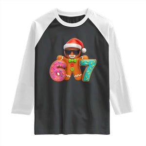 Funny 67 Meme Gingerbread Donut Raglan Shirt Cool Christmas Cookie Six Seven Santa Hat Sprinkles TS02 Black White Print Your Wear