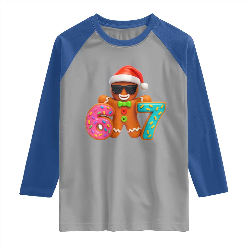 Funny 67 Meme Gingerbread Donut Raglan Shirt Cool Christmas Cookie Six Seven Santa Hat Sprinkles TS02 Sport Gray Royal Print Your Wear