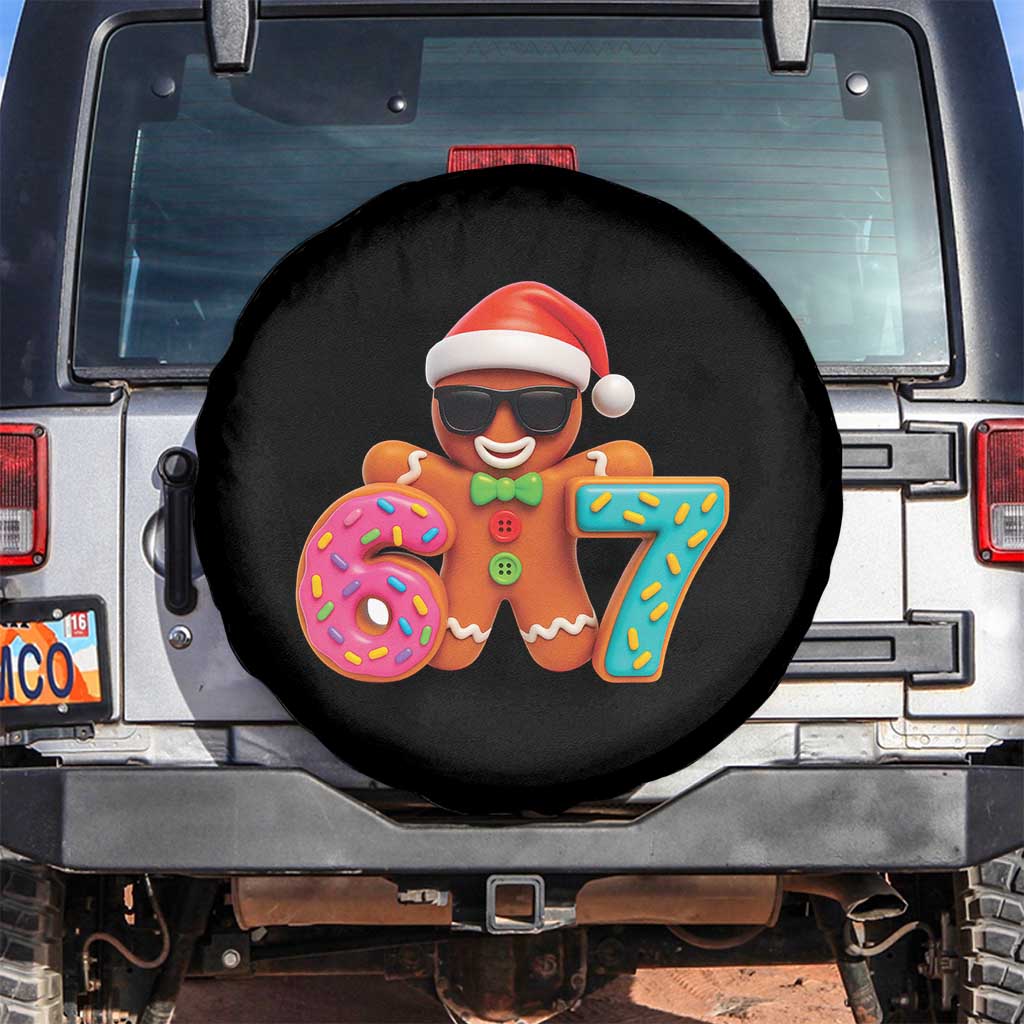 Funny 67 Meme Gingerbread Donut Spare Tire Cover Cool Christmas Cookie Six Seven Santa Hat Sprinkles TS02 No hole Black Print Your Wear