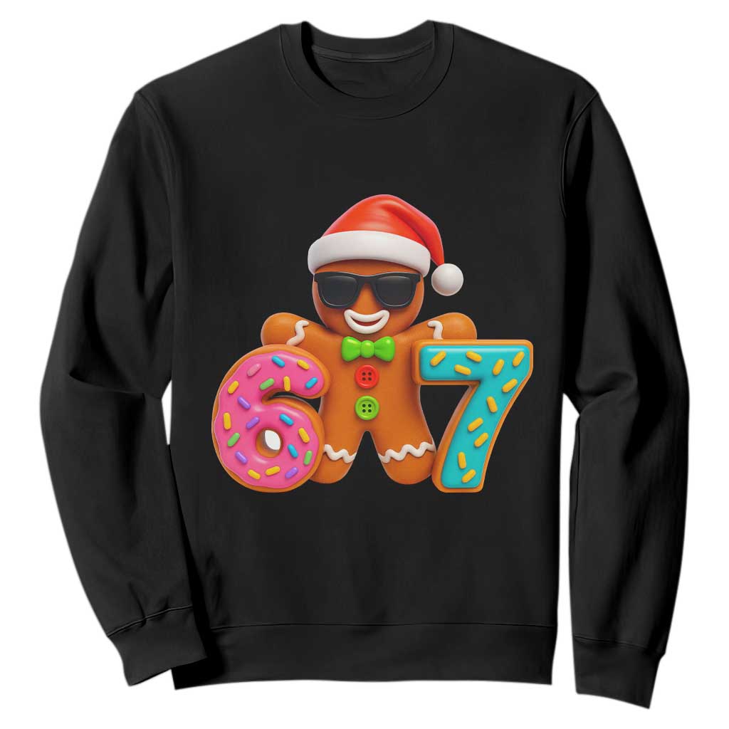 Funny 67 Meme Gingerbread Donut Sweatshirt Cool Christmas Cookie Six Seven Santa Hat Sprinkles TS02 Black Print Your Wear