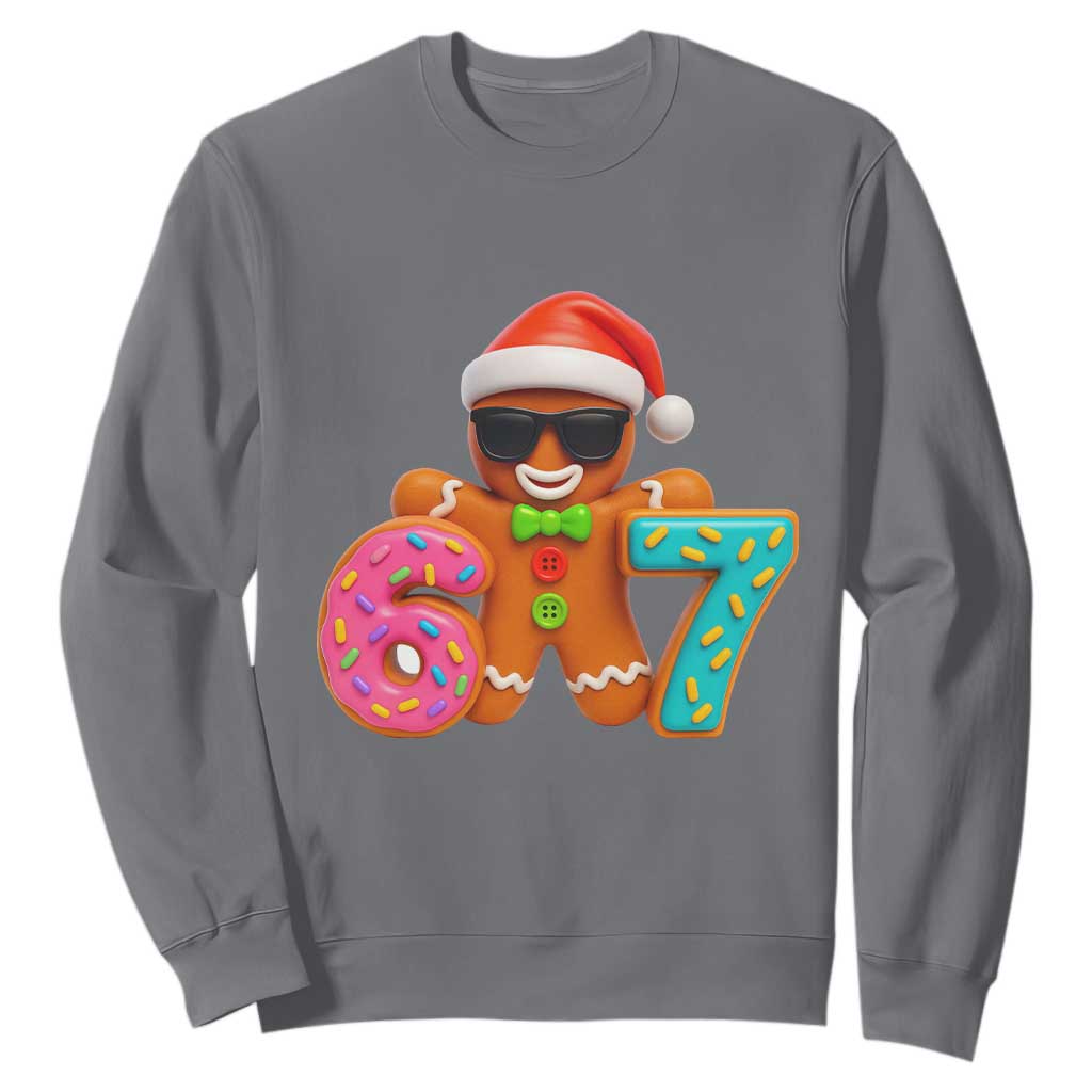 Funny 67 Meme Gingerbread Donut Sweatshirt Cool Christmas Cookie Six Seven Santa Hat Sprinkles TS02 Charcoal Print Your Wear