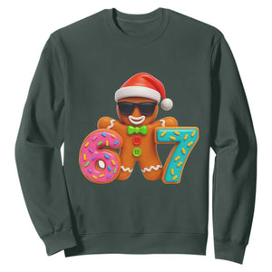 Funny 67 Meme Gingerbread Donut Sweatshirt Cool Christmas Cookie Six Seven Santa Hat Sprinkles TS02 Dark Forest Green Print Your Wear