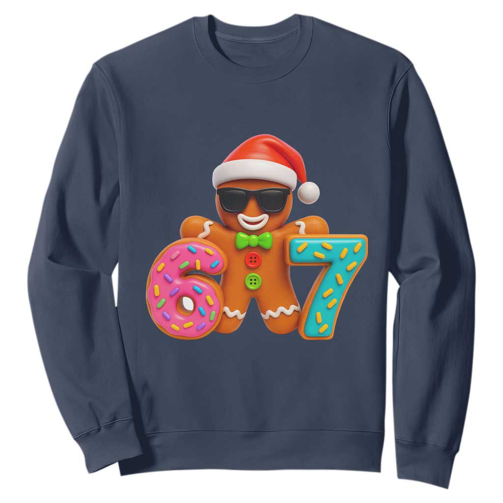 Funny 67 Meme Gingerbread Donut Sweatshirt Cool Christmas Cookie Six Seven Santa Hat Sprinkles TS02 Navy Print Your Wear