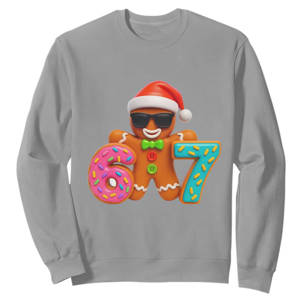 Funny 67 Meme Gingerbread Donut Sweatshirt Cool Christmas Cookie Six Seven Santa Hat Sprinkles TS02 Sport Gray Print Your Wear