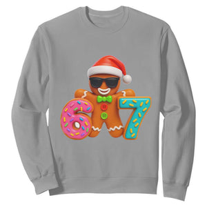 Funny 67 Meme Gingerbread Donut Sweatshirt Cool Christmas Cookie Six Seven Santa Hat Sprinkles TS02 Sport Gray Print Your Wear