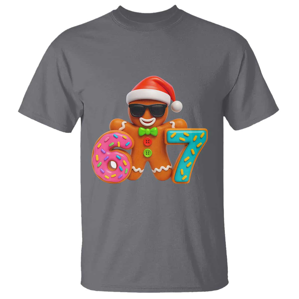 Funny 67 Meme Gingerbread Donut T Shirt Cool Christmas Cookie Six Seven Santa Hat Sprinkles TS02 Charcoal Print Your Wear