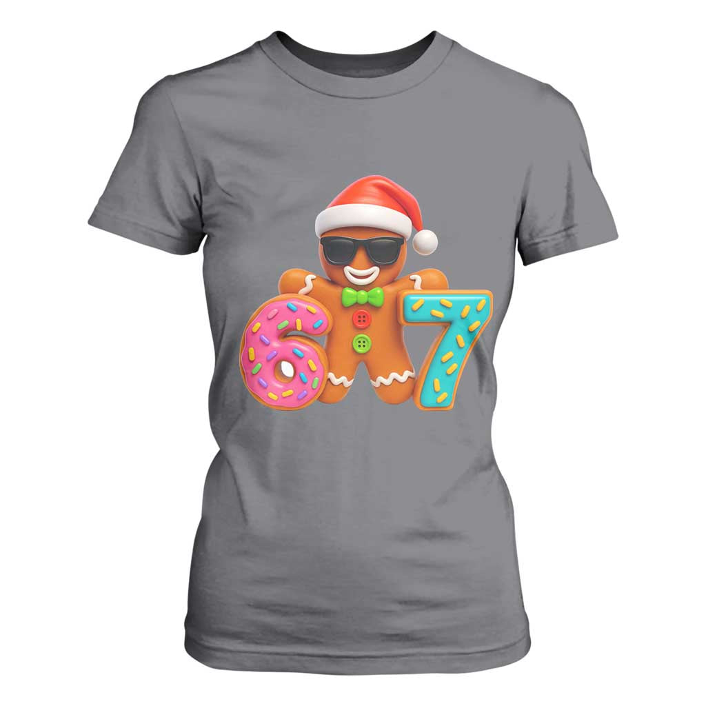 Funny 67 Meme Gingerbread Donut T Shirt For Women Cool Christmas Cookie Six Seven Santa Hat Sprinkles TS02 Charcoal Print Your Wear