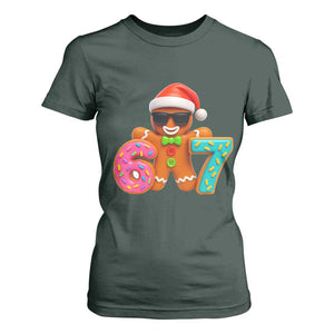 Funny 67 Meme Gingerbread Donut T Shirt For Women Cool Christmas Cookie Six Seven Santa Hat Sprinkles TS02 Dark Forest Green Print Your Wear