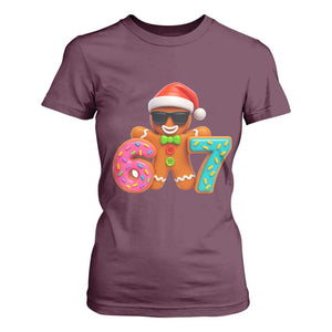 Funny 67 Meme Gingerbread Donut T Shirt For Women Cool Christmas Cookie Six Seven Santa Hat Sprinkles TS02 Maroon Print Your Wear