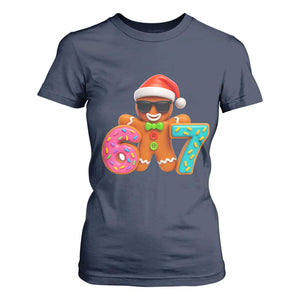 Funny 67 Meme Gingerbread Donut T Shirt For Women Cool Christmas Cookie Six Seven Santa Hat Sprinkles TS02 Navy Print Your Wear