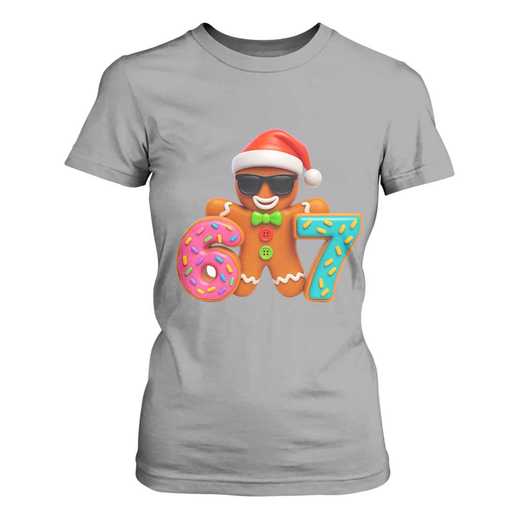 Funny 67 Meme Gingerbread Donut T Shirt For Women Cool Christmas Cookie Six Seven Santa Hat Sprinkles TS02 Sport Gray Print Your Wear