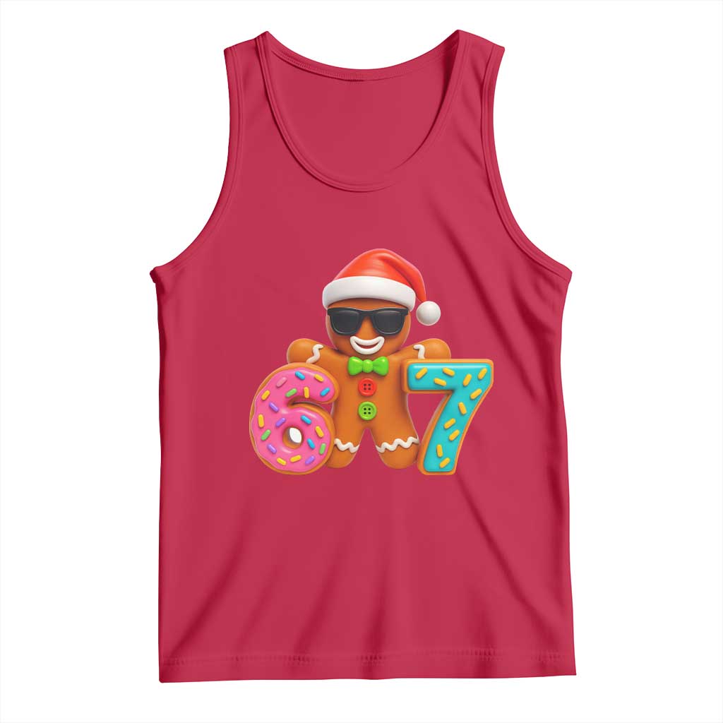 Funny 67 Meme Gingerbread Donut Tank Top Cool Christmas Cookie Six Seven Santa Hat Sprinkles TS02 Red Print Your Wear