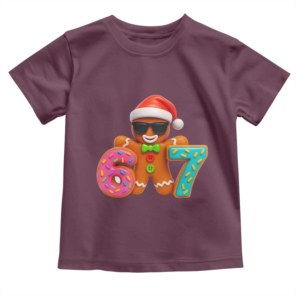 Funny 67 Meme Gingerbread Donut Toddler T Shirt Cool Christmas Cookie Six Seven Santa Hat Sprinkles TS02 Maroon Print Your Wear