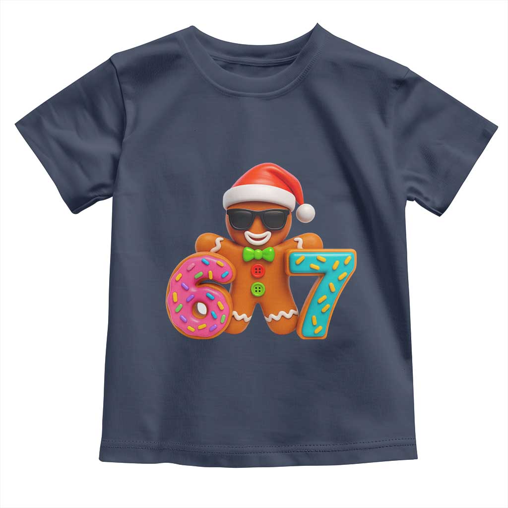 Funny 67 Meme Gingerbread Donut Toddler T Shirt Cool Christmas Cookie Six Seven Santa Hat Sprinkles TS02 Navy Print Your Wear